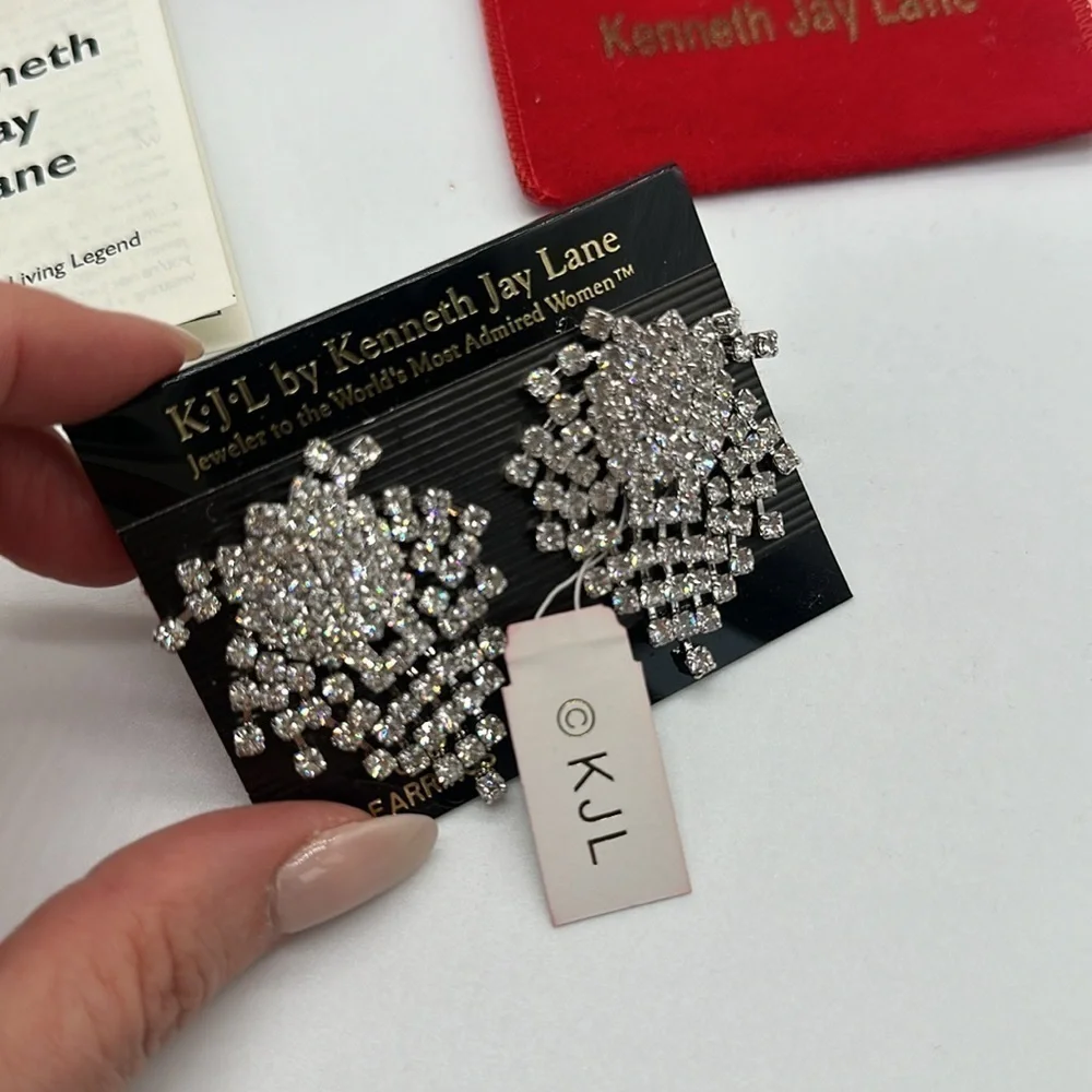 KJL Kenneth Jay Lane Women's Crystal Cluster Earrings, Gunmetal/Crystal Clip On - Picture 3 of 4